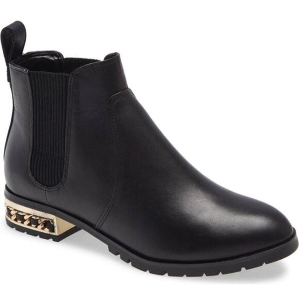 KARL LAGERFELD PARIS Simone Chain-Trim Leather Chelsea Boots 7.5